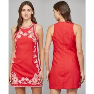 Fate Arden Floral Embroidered Sleeveless Mini Shift Dress Red Womens Size XSmall